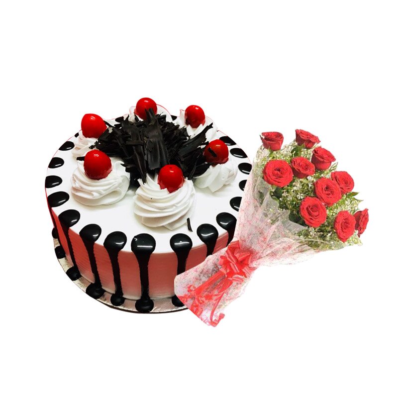 Chocolate Cake3 1/2Kg with 10 Roses Bunch