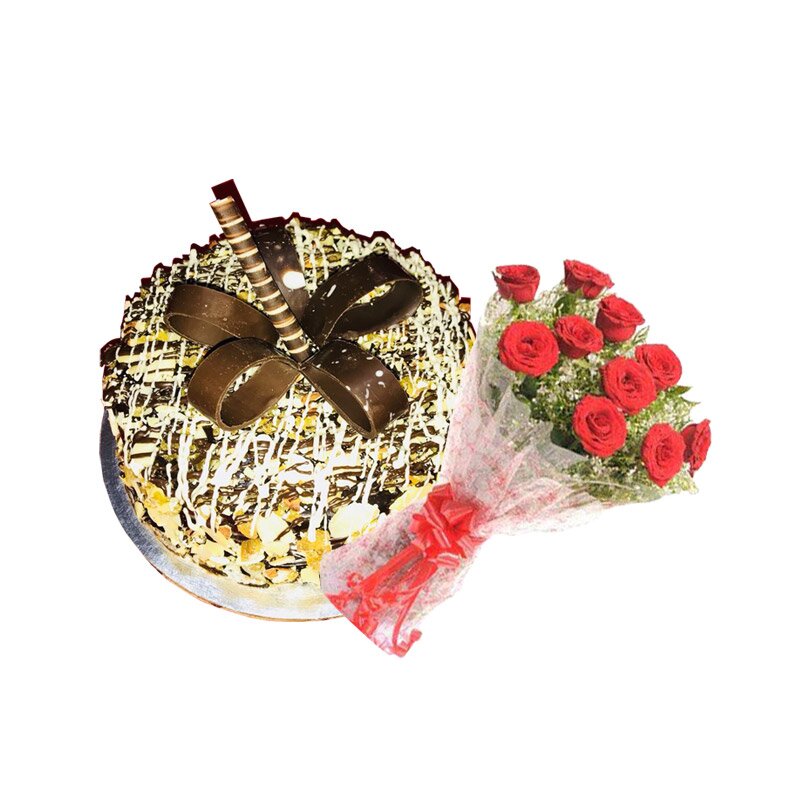 Chocolate Cake5 1/2Kg with 10 Roses Bunch
